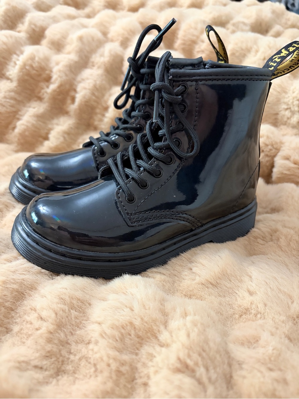 Girls Mirrored Black Doc Martens